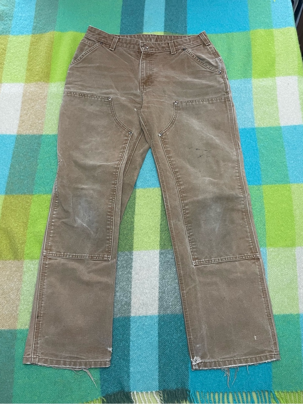 Vintage Carhartt Double Knees Carpenter Workwear Pants Tan Women’s Size 10x32